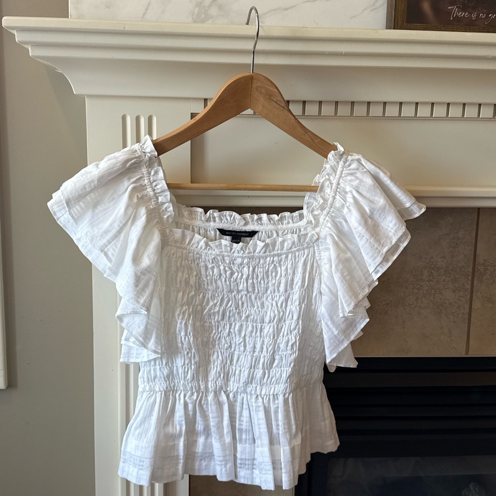 Banana Republic White Ruffled Top